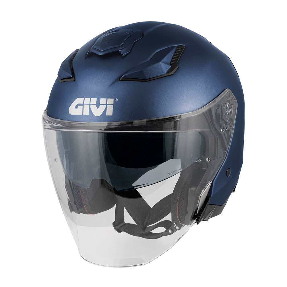 Givi X31 Fiber Solid Color HX31SB509 casco jet blu opaco metallizzato – vista di tre quarti anteriore