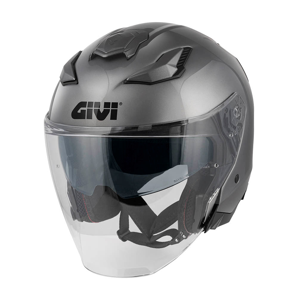 Givi X31 Fiber Solid Color HX31SG767 casco jet grigio lucido – vista di tre quarti anteriore
