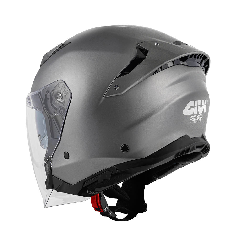 Givi X31 Fiber Solid Color HX31SG768 casco jet titanio opaco – vista di tre quarti posteriore