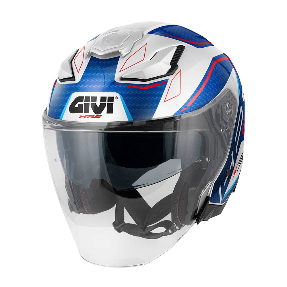 Givi X31 Impact HX31FMPWL casco jet bianco/blu/rosso – vista di tre quarti anteriore