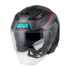 Givi X31 Impact HX31FMPBF casco jet nero opaco/titanio/fucsia/azzurro – vista di tre quarti anteriore