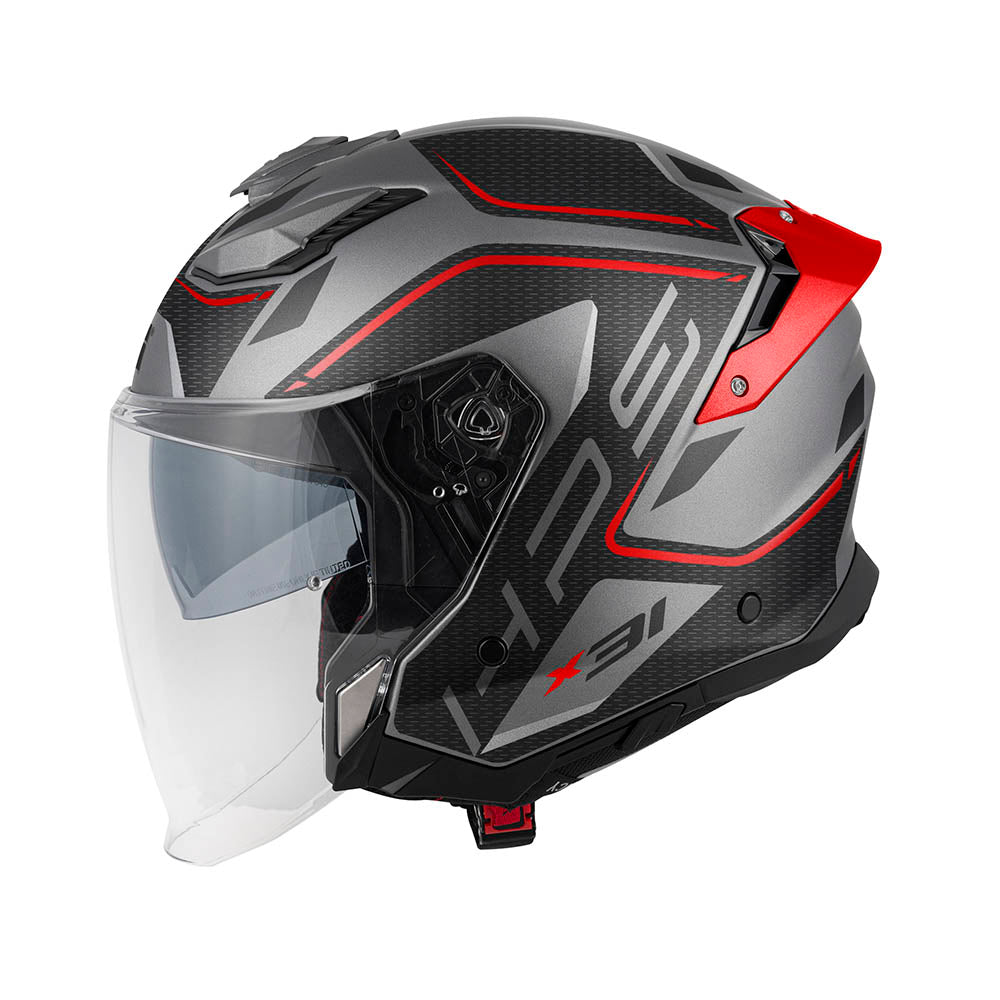 Givi X31 Impact HX31FMPTR casco jet titanio opaco/nero/rosso – vista laterale