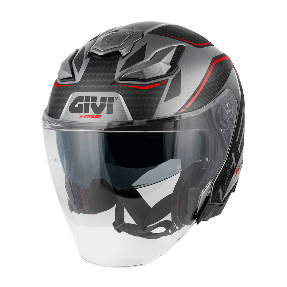 Givi X31 Impact HX31FMPTR casco jet titanio opaco/nero/rosso – vista di tre quarti anteriore