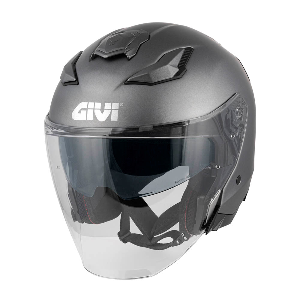 Givi X31 Solid Color HX31BG768 casco jet titanio opaco – vista di tre quarti anteriore