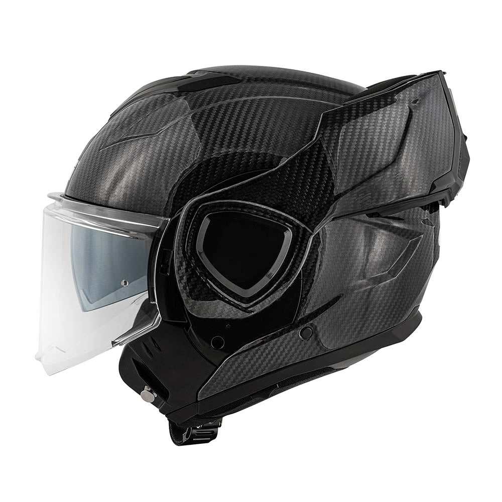 Givi X36 Carbon Solid Color HX36CCRSD casco modulare carbonio lucido – vista laterale con mentoniera ribaltata
