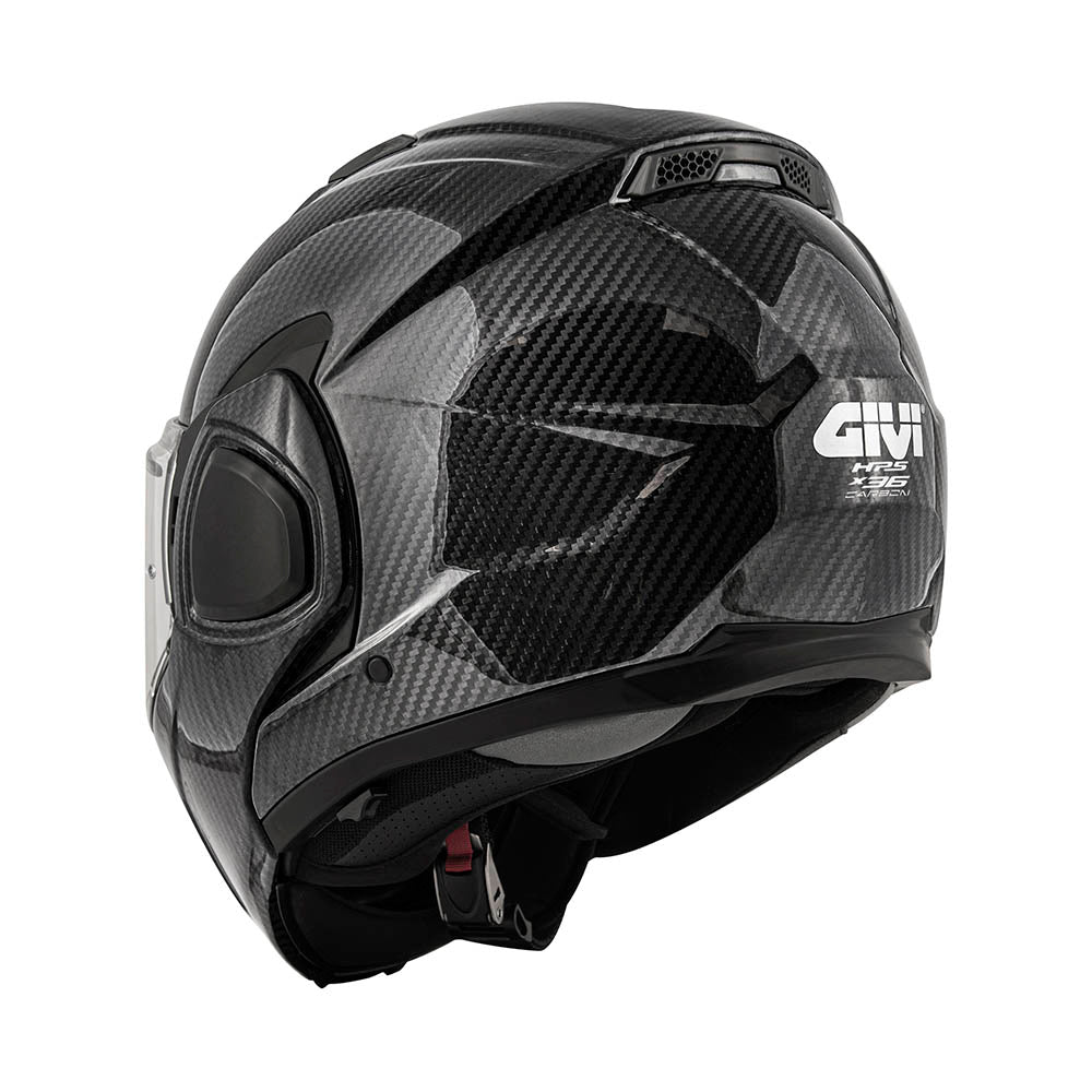 Givi X36 Carbon Solid Color HX36CCRSD casco modulare carbonio lucido – vista di tre quarti posteriore