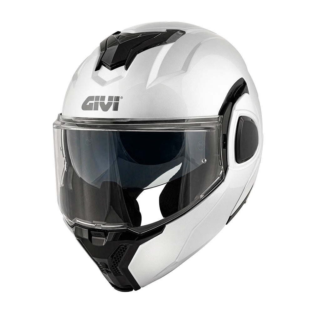 Givi X36 Fiber HX36SB910 casco modulare bianco lucido – vista di tre quarti anteriore
