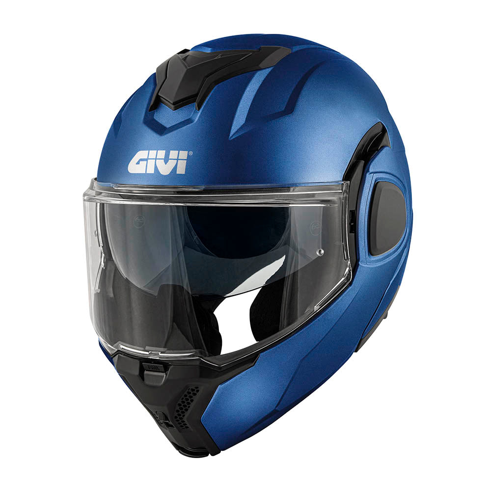 Givi X36 Fiber HX36SB509 casco modulare blu opaco metallizzato – vista di tre quarti anteriore