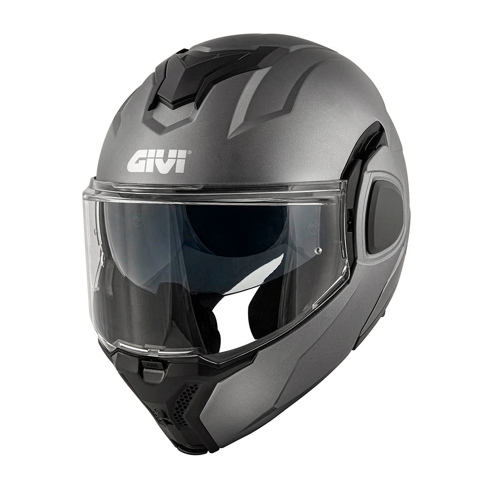 Givi X36 Fiber HX36SG768 casco modulare titanio opaco – vista di tre quarti anteriore