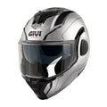 Givi X36 Fiber Pulse HX36RPLSB casco modulare argento/nero/titanio/grigio – vista di tre quarti anteriore