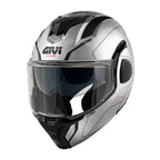 Givi X36 Fiber Pulse HX36RPLSB casco modulare argento/nero/titanio/grigio – vista di tre quarti anteriore