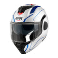 Givi X36 Fiber Pulse HX36RPLWL casco modulare bianco/blu/rosso – vista di tre quarti anteriore