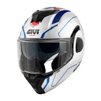 Givi X36 Fiber Pulse HX36RPLWL casco modulare bianco/blu/rosso – vista di tre quarti anteriore