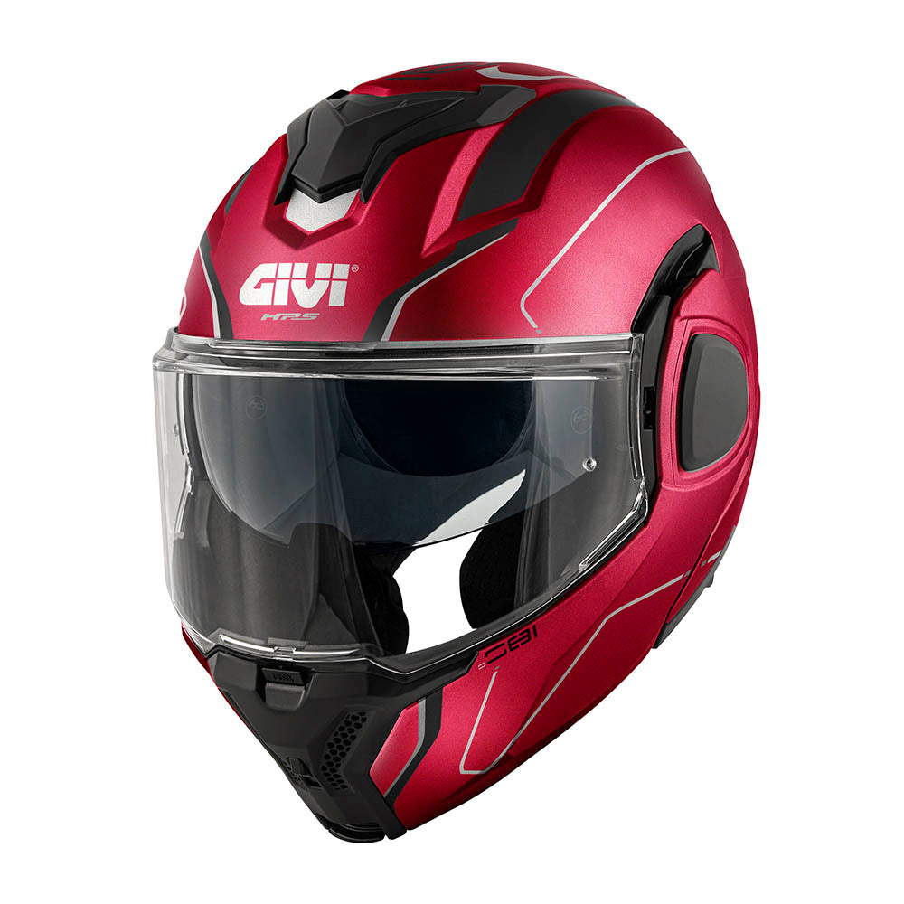 Givi X36 Fiber Pulse HX36RPLRX casco modulare bordeaux/nero/argento – vista di tre quarti anteriore