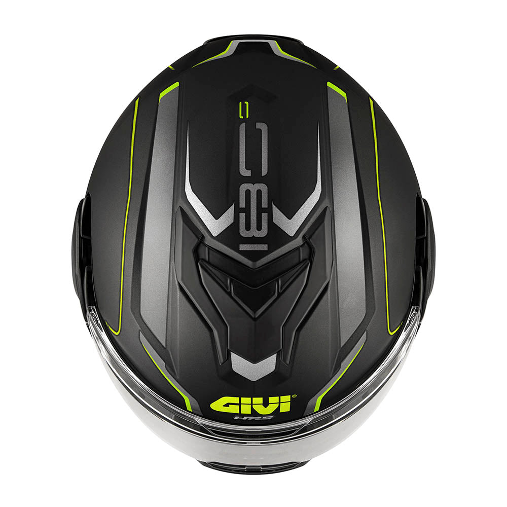 Givi X36 Fiber Pulse HX36RPLBY casco modulare nero opaco/titanio/giallo – vista dall'alto