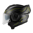 Givi X36 Fiber Pulse HX36RPLBY casco modulare nero opaco/titanio/giallo – vista laterale con mentoniera ribaltata