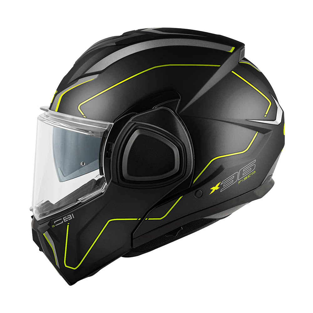 Givi X36 Fiber Pulse HX36RPLBY casco modulare nero opaco/titanio/giallo – vista laterale