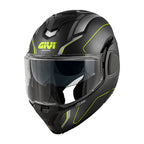 Givi X36 Fiber Pulse HX36RPLBY casco modulare nero opaco/titanio/giallo – vista di tre quarti anteriore