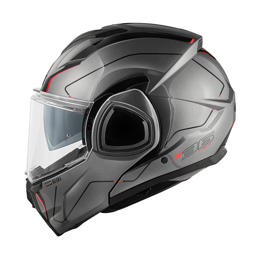 Givi X36 Fiber Pulse HX36RPLTR casco modulare titanio opaco/nero/rosso – vista laterale