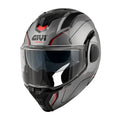 Givi X36 Fiber Pulse HX36RPLTR casco modulare titanio opaco/nero/rosso – vista di tre quarti anteriore