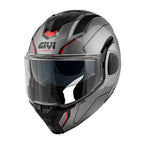Givi X36 Fiber Pulse HX36RPLTR casco modulare titanio opaco/nero/rosso – vista di tre quarti anteriore