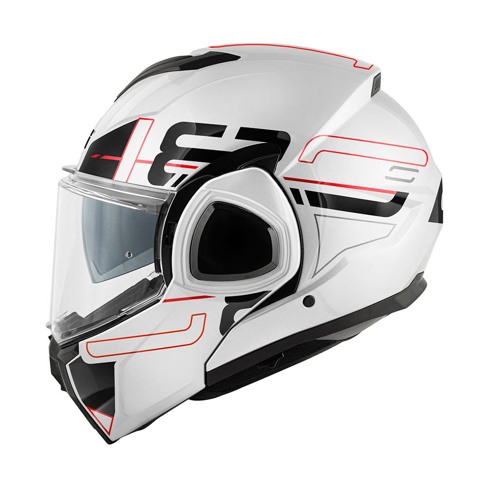 Givi X36 Vertigo HX36FVRWB casco modulare bianco/nero/rosso – vista laterale