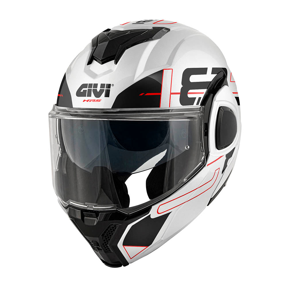 Givi X36 Vertigo HX36FVRWB casco modulare bianco/nero/rosso – vista di tre quarti anteriore
