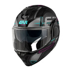 Givi X36 Vertigo HX36FVRBF casco modulare nero/grigio/fucsia/azzurro – vista di tre quarti anteriore
