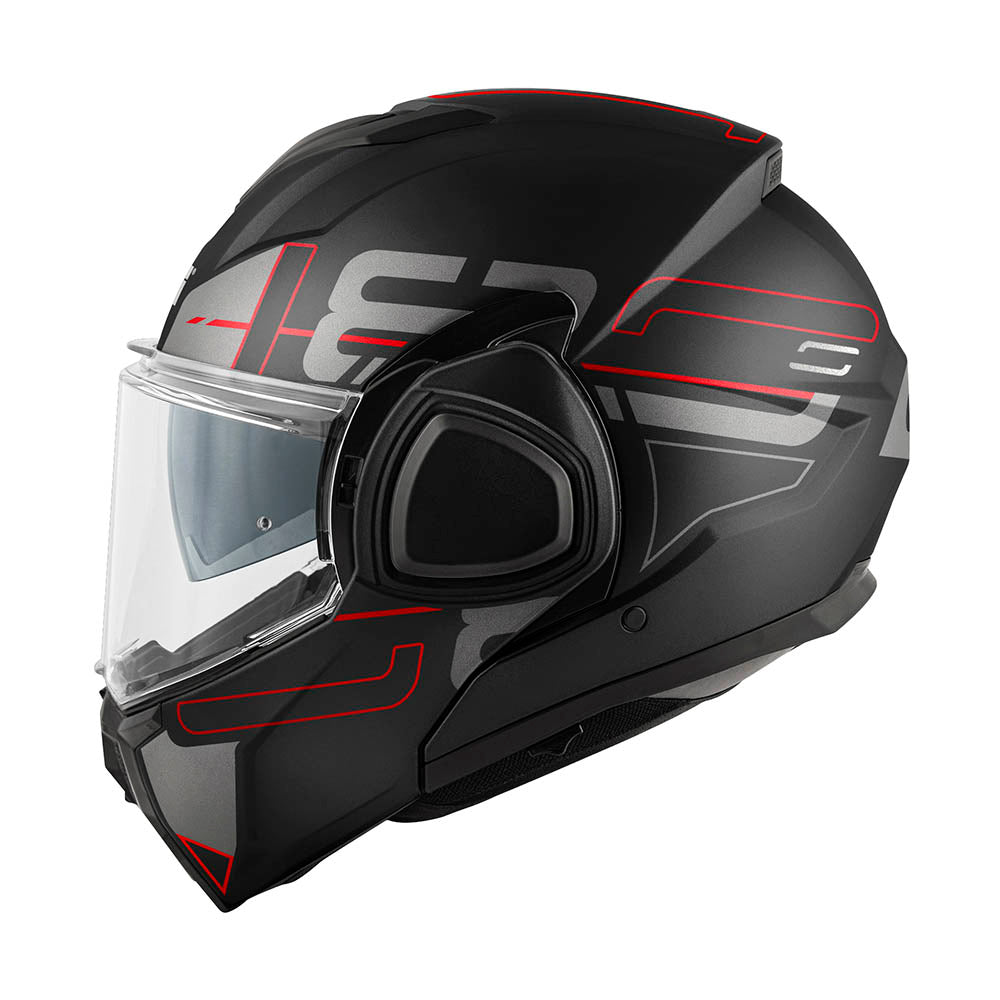 Givi X36 Vertigo HX36FVRBR casco modulare nero opaco/titanio/rosso – vista laterale