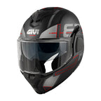 Givi X36 Vertigo HX36FVRBR casco modulare nero opaco/titanio/rosso – vista di tre quarti anteriore