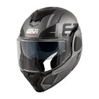 Givi X36 Vertigo HX36FVRTB casco modulare titanio opaco/nero/argento/rosso – vista di tre quarti anteriore