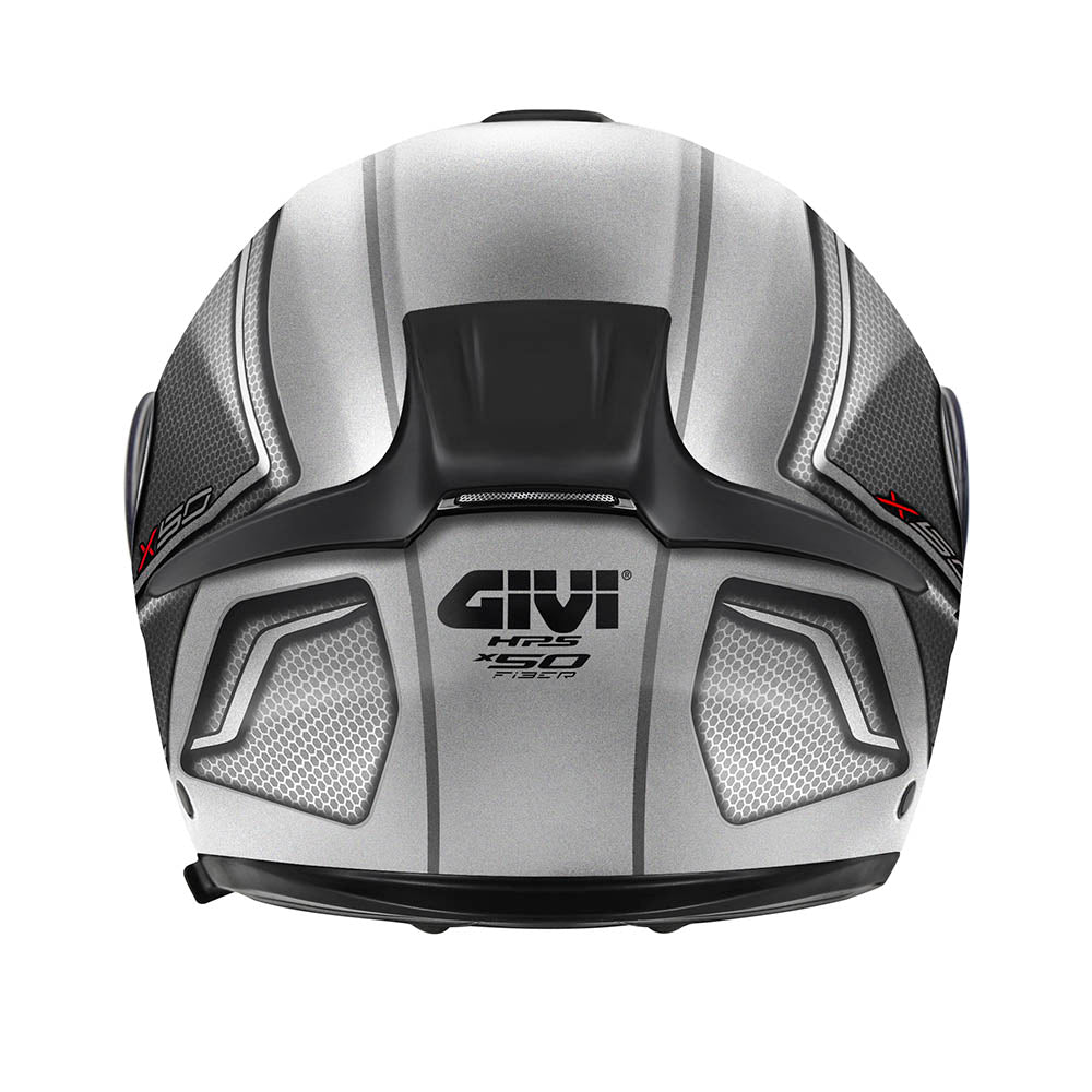 Givi X50 Fiber Hologram HX50FHGST casco modulare argento opaco/nero/titanio/rosso – vista posteriore