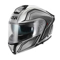 Givi X50 Fiber Hologram HX50FHGST casco modulare argento opaco/nero/titanio/rosso – vista di tre quarti anteriore