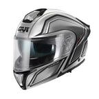 Givi X50 Fiber Hologram HX50FHGST casco modulare argento opaco/nero/titanio/rosso – vista di tre quarti anteriore