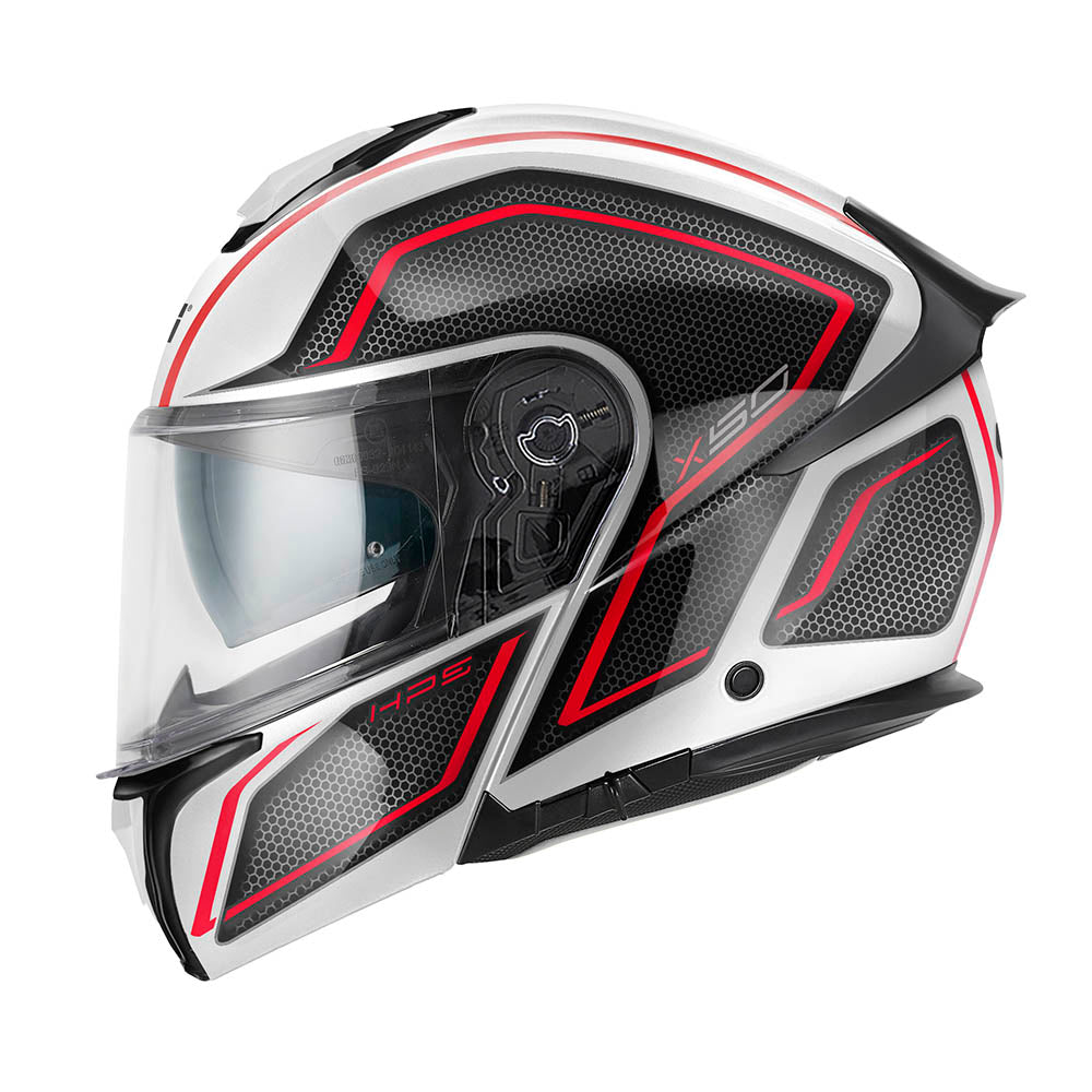 Givi X50 Fiber Hologram HX50FHGWR casco modulare bianco/nero/rosso/titanio – vista laterale