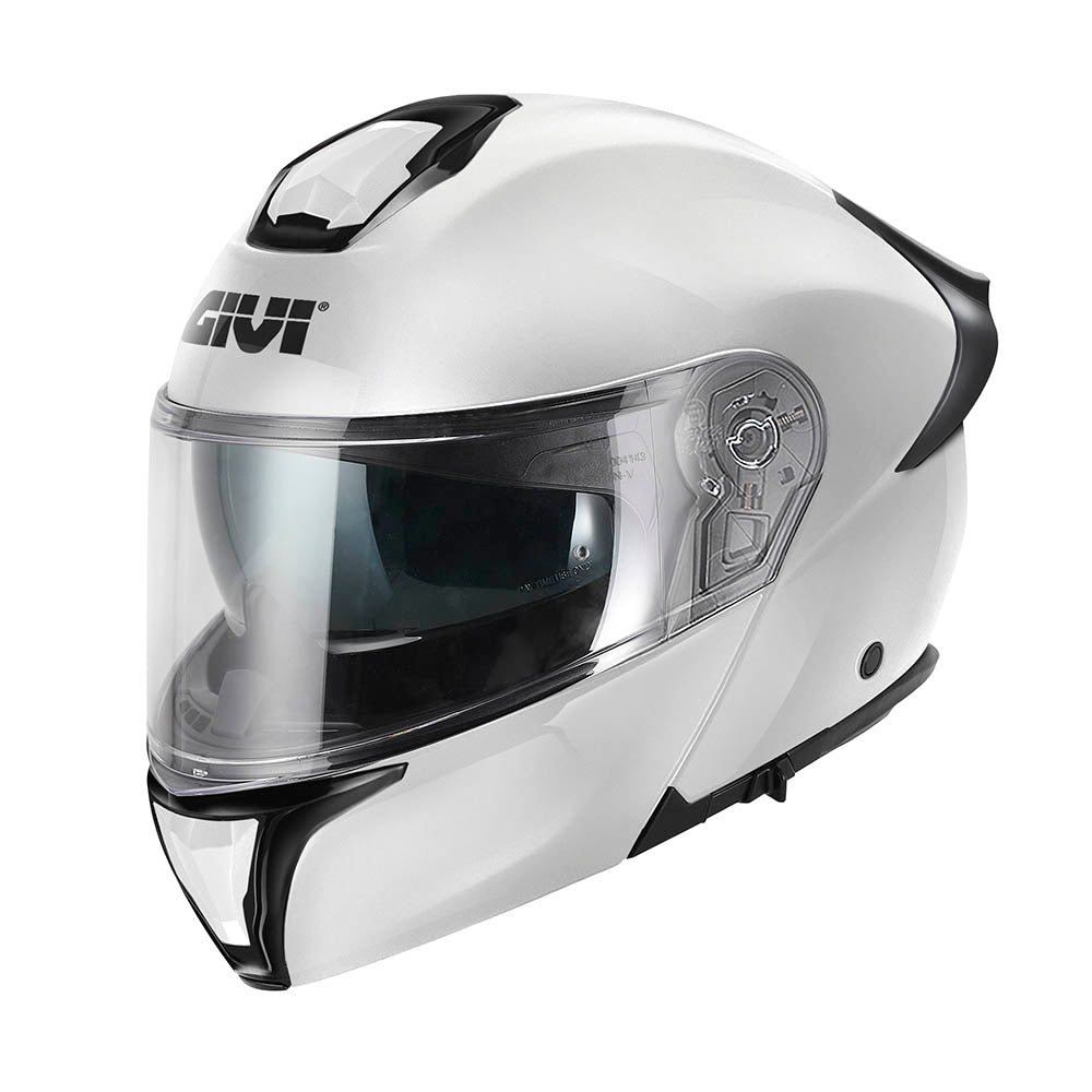 Givi X50 Fiber Solid Color HX50BB910 casco modulare bianco lucido – vista di tre quarti anteriore