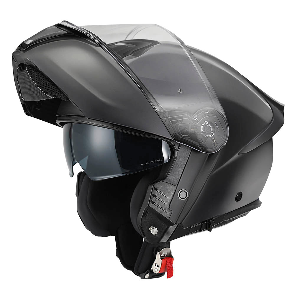 Givi X50 Fiber Solid Color HX50BN900 casco modulare nero opaco – vista di tre quarti con mentoniera aperta