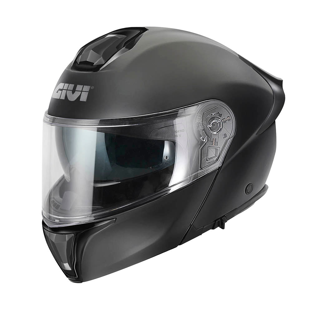 Givi X50 Fiber Solid Color HX50BN900 casco modulare nero opaco – vista di tre quarti anteriore