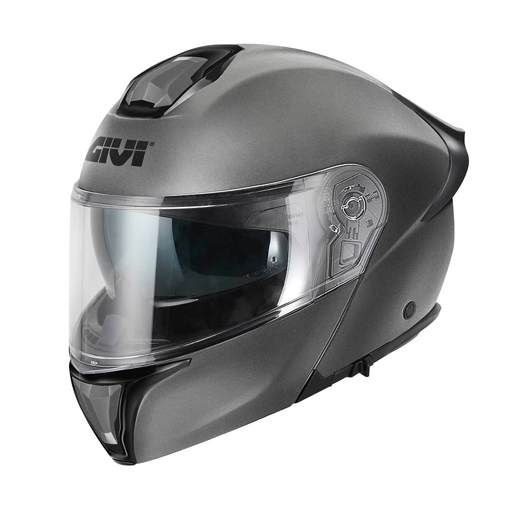 Givi X50 Fiber Solid Color HX50BG768 casco modulare titanio opaco – vista di tre quarti anteriore