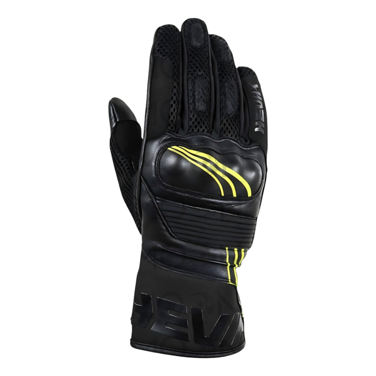 Guanti moto estivi Hevik Helios-R HGS109BYR neri e giallo fluo, dorso con protezione rigida sulle nocche