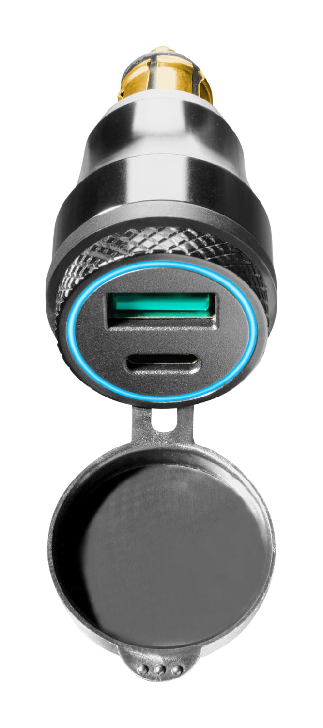 Interphone Adattatore DIN 2 USB ACCDIN2USBTYPEC: vista frontale con porte USB e tappo