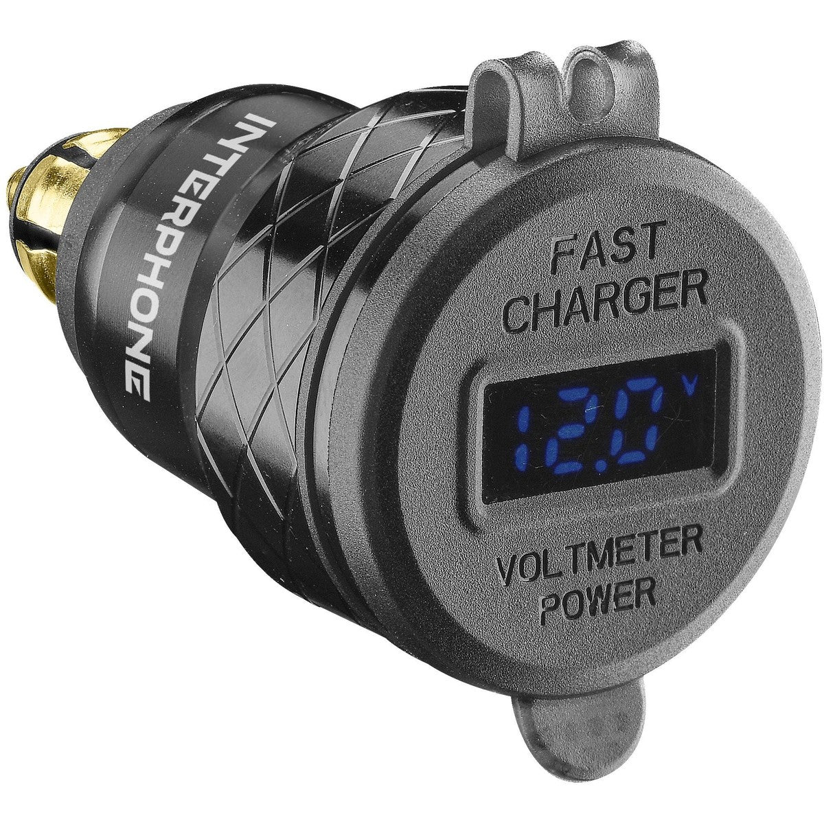 Interphone ACCDIN2USBACVOLT adattatore presa DIN a due USB, vista frontale con coperchio chiuso