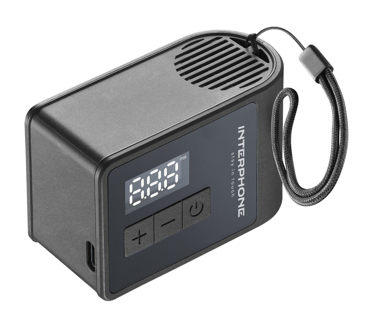 Interphone Bike Air Pump Compressore Mini per Bici INTERPHOBIKEAIRPUM: vista di tre quarti con display