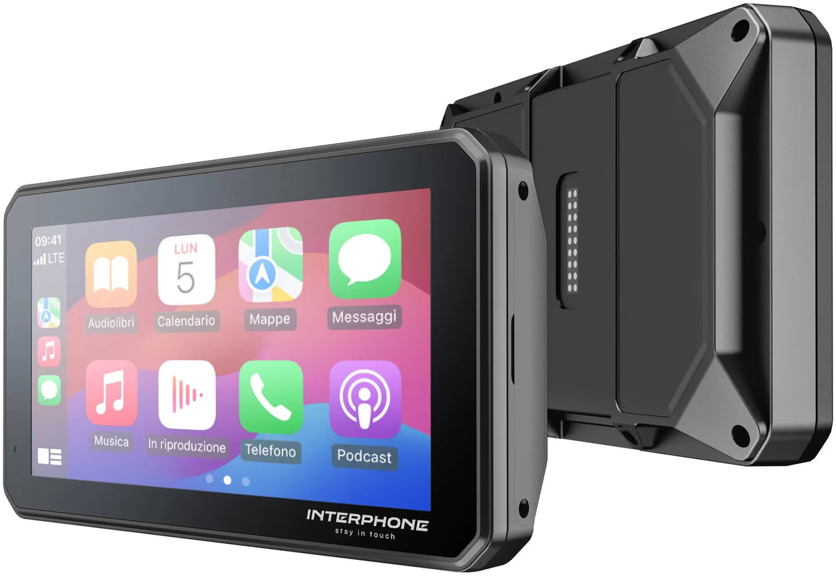 Interphone Sync 55 BMW Display Moto 5,5" INTERPHOSYNC55B: display Sync BMW, vista 3/4 con attacco posteriore