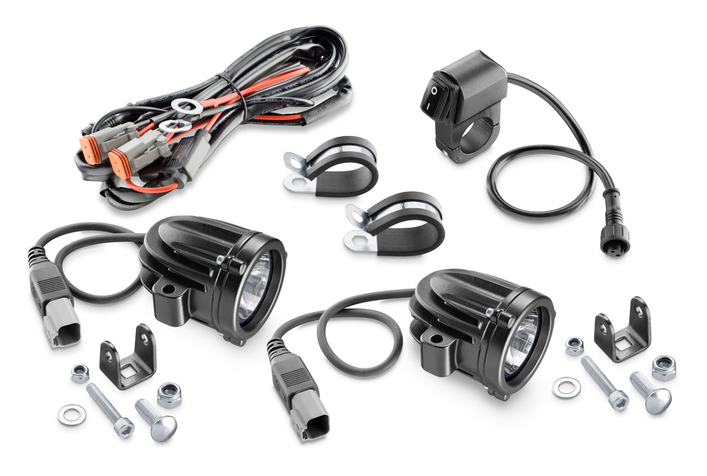 Interphone Coppia Faretti LED Moto 10W LEDLIGHT10FOG: kit completo con cablaggio, interruttore e staffe