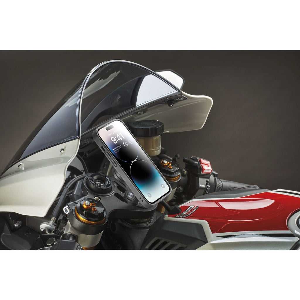 Interphone Quiklox Supporto Telefono da Cannotto di Sterzo SMQUIKLOXFORKSTEM: telefono su moto sportiva