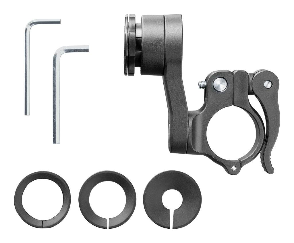 Interphone Quiklox Kit Base Adesiva + Supporto Manubrio 12–32 mm SMQUIKLOXPADPRO: supporto con chiavi e anelli riduttori