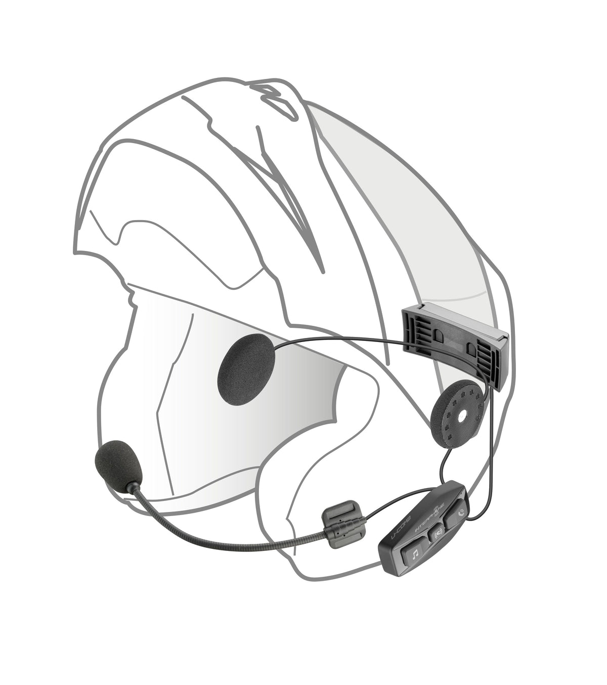 Interphone U-COM 2 INTERPHOUCOM2TP: schema di montaggio su casco modulare