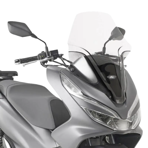 Parabrezza Kappa 1129DTK trasparente montato sul frontale della Honda PCX 125 2018-2020, vista ravvicinata