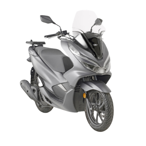 Honda PCX 125 2018-2020 vista di tre quarti con il parabrezza Kappa 1129DTK trasparente montato